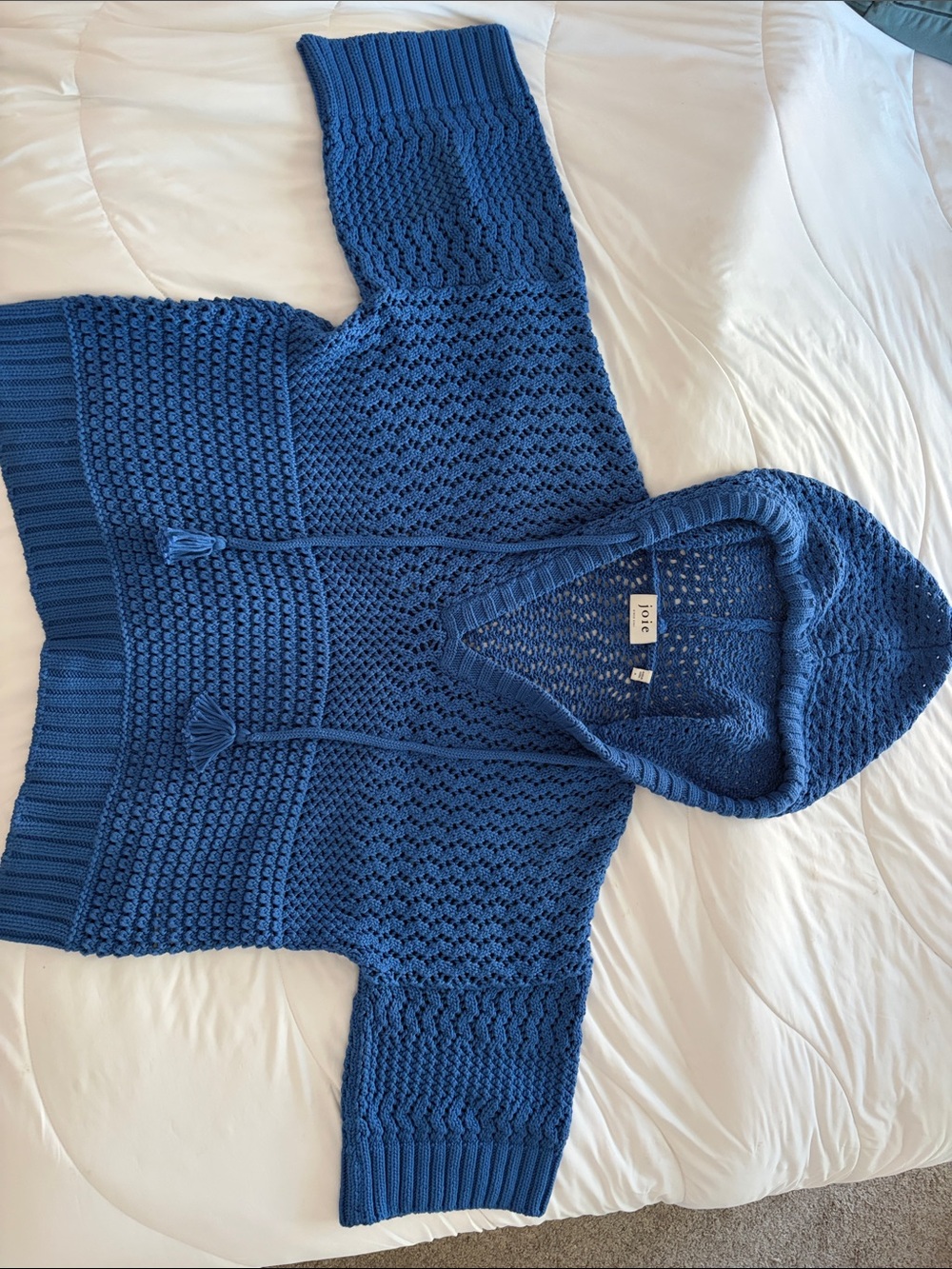 Joie Royal Blue Knit Hooded Pullover with Tassel Ties